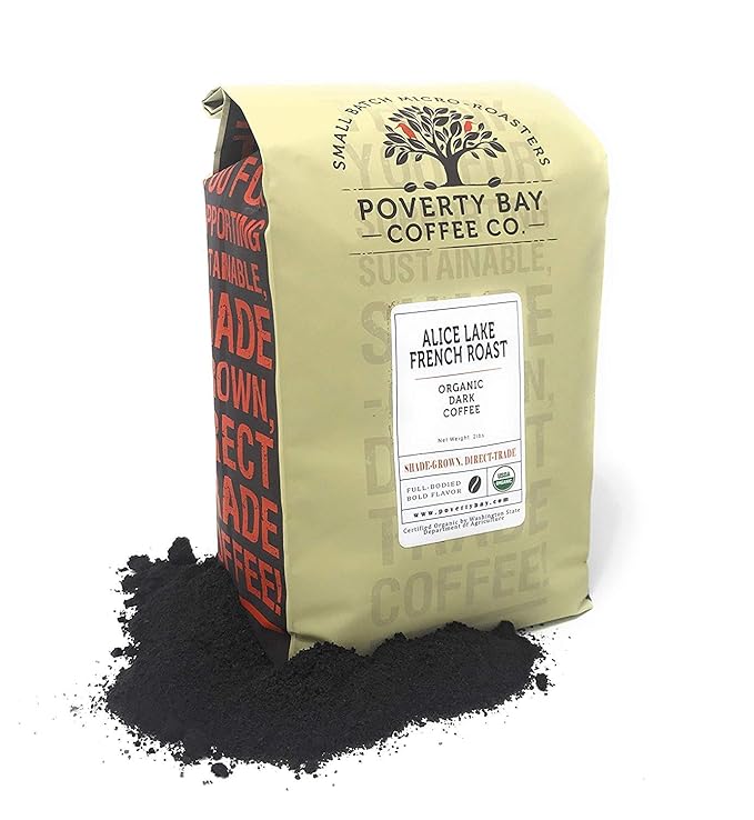 Alice Lake Organic Dark Roast Ground Coffee Beans - Freshly Roasted by Poverty Bay Coffee Company 2lb Bag
