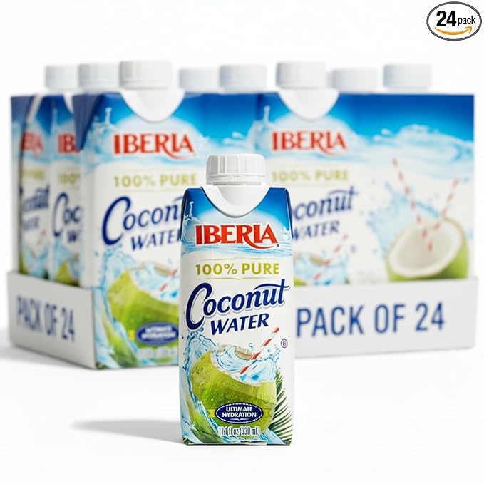 Iberia All Natural Coconut Water 11.1 fl oz (330ml) | 100% Pure Coconut Water | No Added Sugar or Preservatives | Refreshing Hydration Drink | Pack of 24