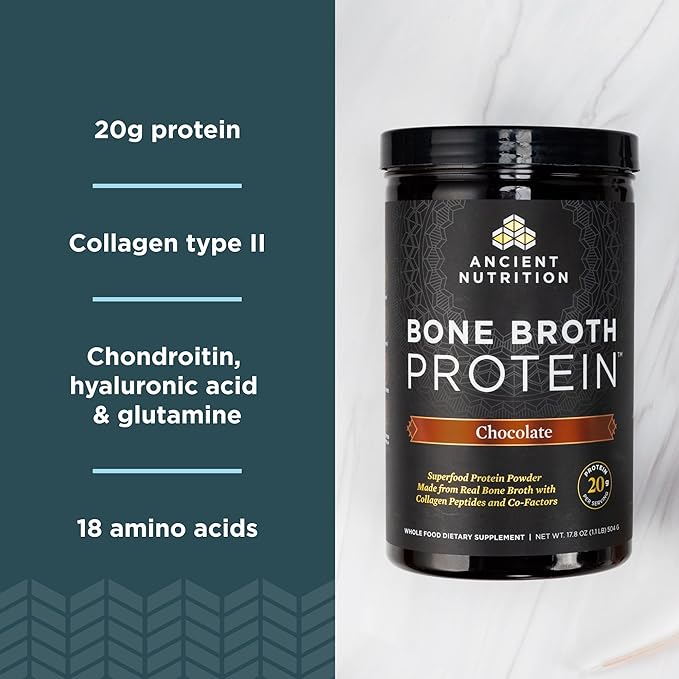 Ancient Nutrition Multi Collagen Protein Powder Unflavored 45 Servings + Bone Broth Protein Powder Chocolate 20 Servings
