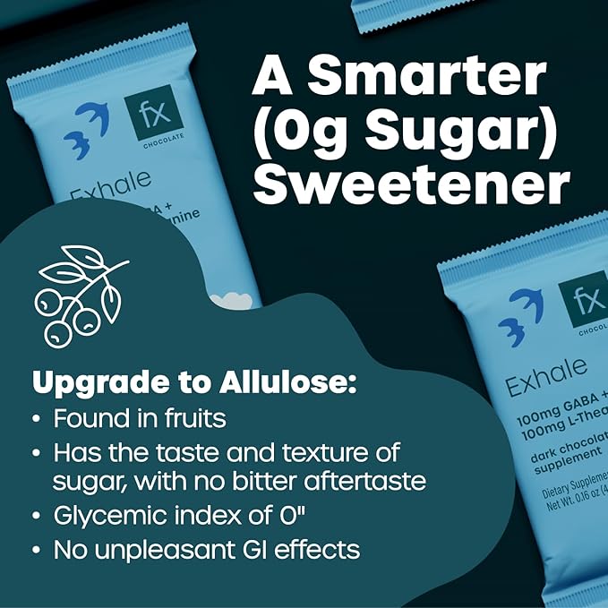 Fx Chocolate Exhale - Relaxing Chocolate Supplement to Support Calm + Stress Response - Sugar Free Cacao with 100mg GABA + 100mg L-Theanine - Keto Dark Chocolate - Vegan + Non-GMO (30 Pieces)