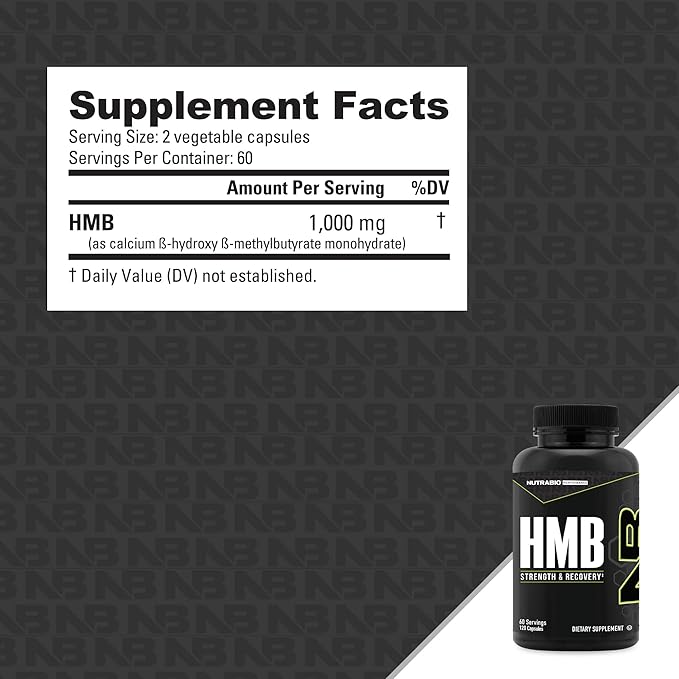 NutraBio HMB Supplement Amino Acid 1000mg 120 Capsules