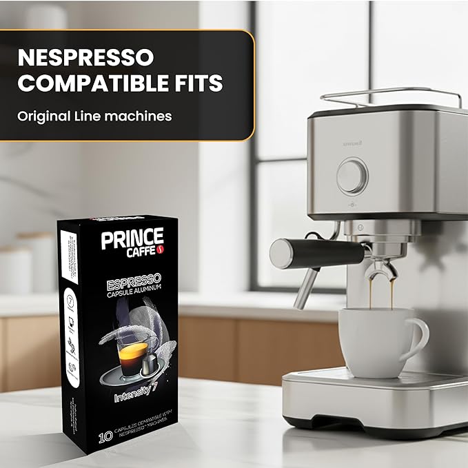 Prince Caffe Espresso Pods – Intensity 7 Medium-Dark Roast The Espresso Coffee Pods Are Compatible with Nespresso Original Line Machines 30 Count (3 x 10 Capsules) Premium Quality Coffee Capsules.