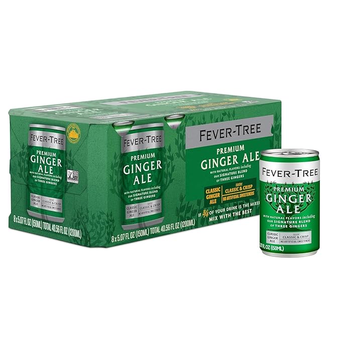 Ginger Ale - Premium Quality Mixer - Refreshing Beverage for Cocktails &amp Mocktails. Naturally Sourced Ingredients No Artificial Sweeteners or Colors - 150 ML Cans - Pack of 8