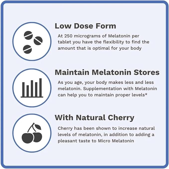 Utzy Naturals Micro Melatonin | Low Dose Melatonin 250mcg | with Natural Cherry | Safe for Kids | Made in The USA | 120 Tablets