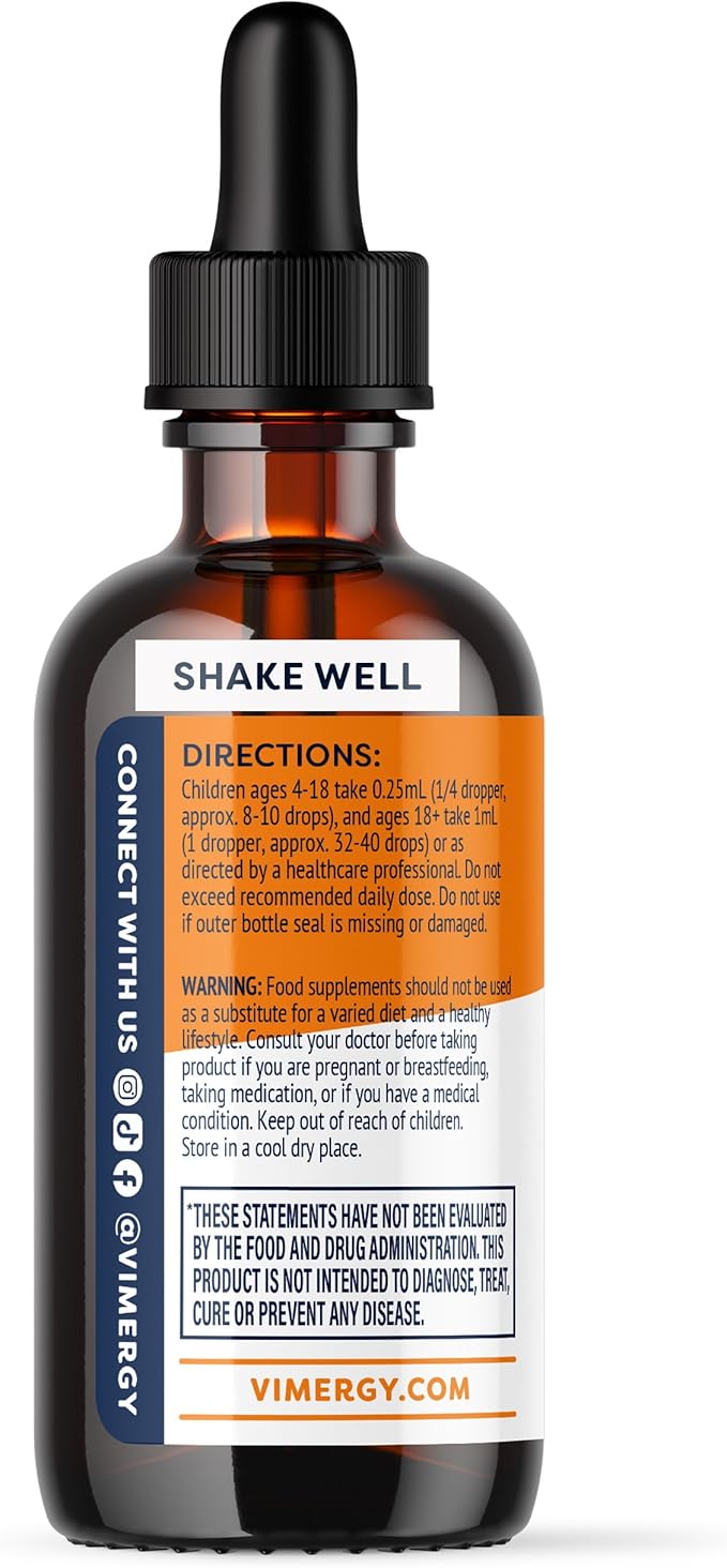 VIMERGY Brain Body Recharge* - W/Vitamin D3 K2 &amp CoQ10 – Boosts Cellular Energy – Fortifies Blood Vessels and Bones – Defends Against Free radicals – Vegan and Gluten Free – 55mL