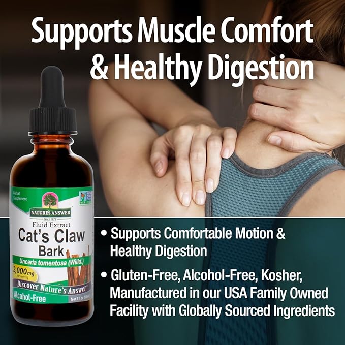 Nature's Answer Cat's Claw Bark Liquid Extract Supplement 2 Ounce - Alcohol Free Cats Claw Tincture &amp Capsules Alternative for Joint &amp Muscle Support Vegan Non-GMO Gluten Free Kosher
