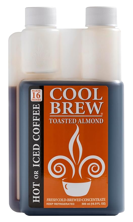 CoolBrew Toasted Almond 6 Pack - 16 DRINKS PER BOTTLE - Fresh Cold Brew Liquid Concentrate - For Iced or Hot Coffee Unsweetened No Preservatives