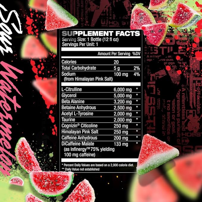 HOSSTILE Hosstility RTD Pre-Workout – Ready to Drink Pre Workout for Energy Focus Pump &amp Hydration All-in-One Formula for Performance Sour Watermelon 12 Servings