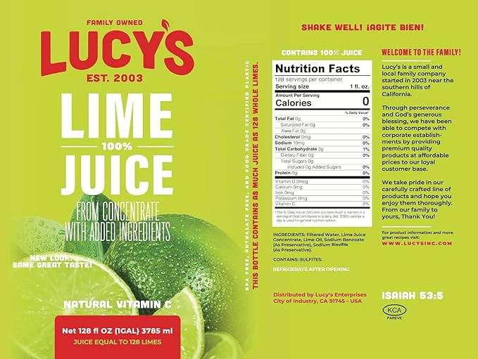 Lucy’s Family Owned - 100% Lime Juice Gallon (128fl oz.)