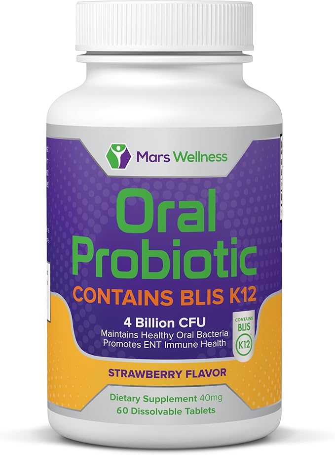 Oral Probiotic Supplement with BLIS K12 4 Billion CFU - Now Dairy Free 60 Day Supply Bottle for Bad Breath Strep Cavities Gum Oral and Dental Health - Sugar Free - USA Made - 60 Count