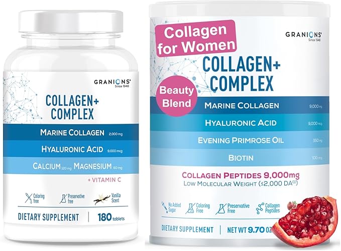 Granions Collagen Complex Calcium Magnesium and Marine Collagen Pomegranate Powder Wellness &amp Beauty Bundle
