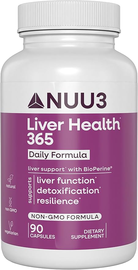 NUU3 Liver Health 365 - Liver Cleanse &amp Detox Support Supplement - Milk Thistle Artichoke N-Acetyl Cysteine (NAC) Dihydromyricetin &amp Turmeric - Aids Tissue Regeneration &amp Bile Flow - 90