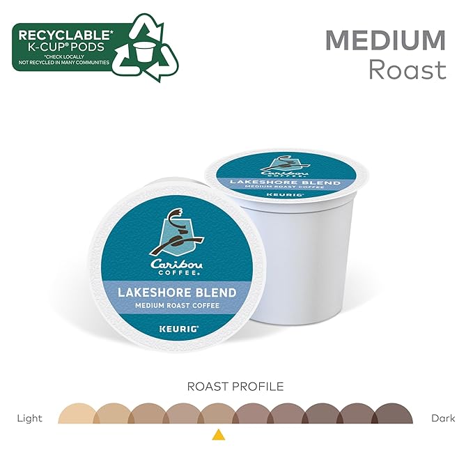 Caribou Coffee Lakeshore Blend Keurig Single-Serve K-Cup Pods Medium Roast 24 Count (Pack of 4)