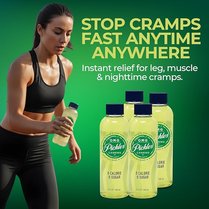 OMG Pickle Juice Sports Drink – Pickles Juice for Cramps &amp Pickle Shots for Leg Cramps – Fast Relief Electrolyte Sport Recovery Drink – No Sugar - 8 oz Pack of 4