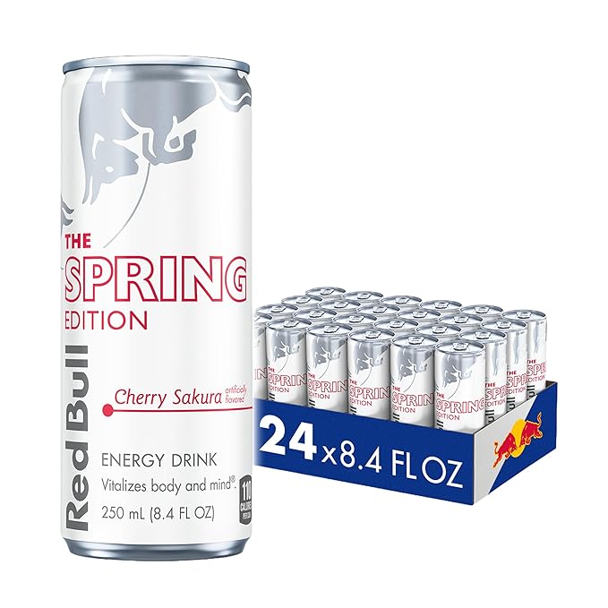 Red Bull Spring Edition Energy Drink Cherry Sakura 80mg Caffeine Taurine &amp B Vitamins 8.4 fl. oz. Pack of 24 Cans