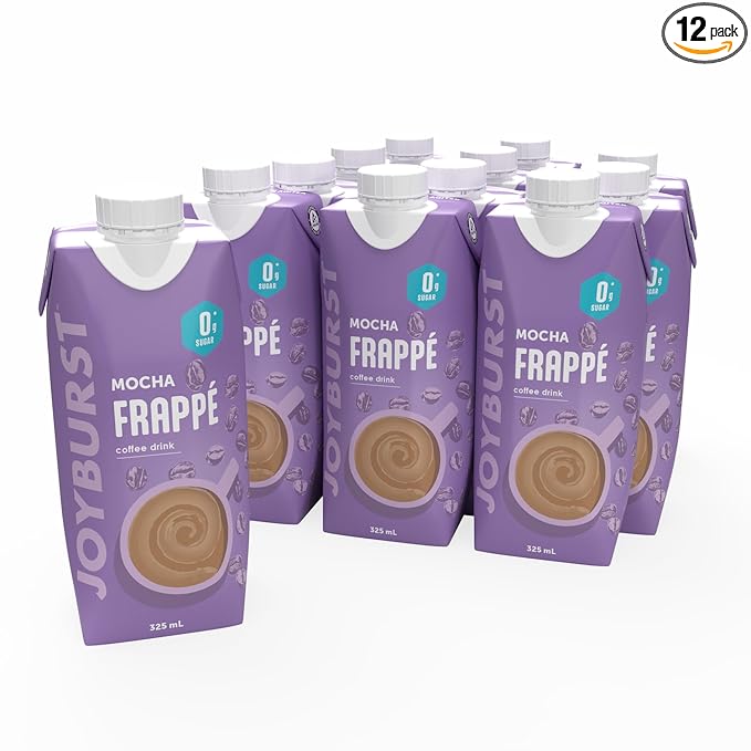 Joyburst Sugar Free Coffee Frappe Mocha Flavor Cold Coffee Drink 0g Sugar 3g Carbs 50 Calories 9g Protein Ready-to-Drink Beverage Non-GMO 12 x 325 mL Pack