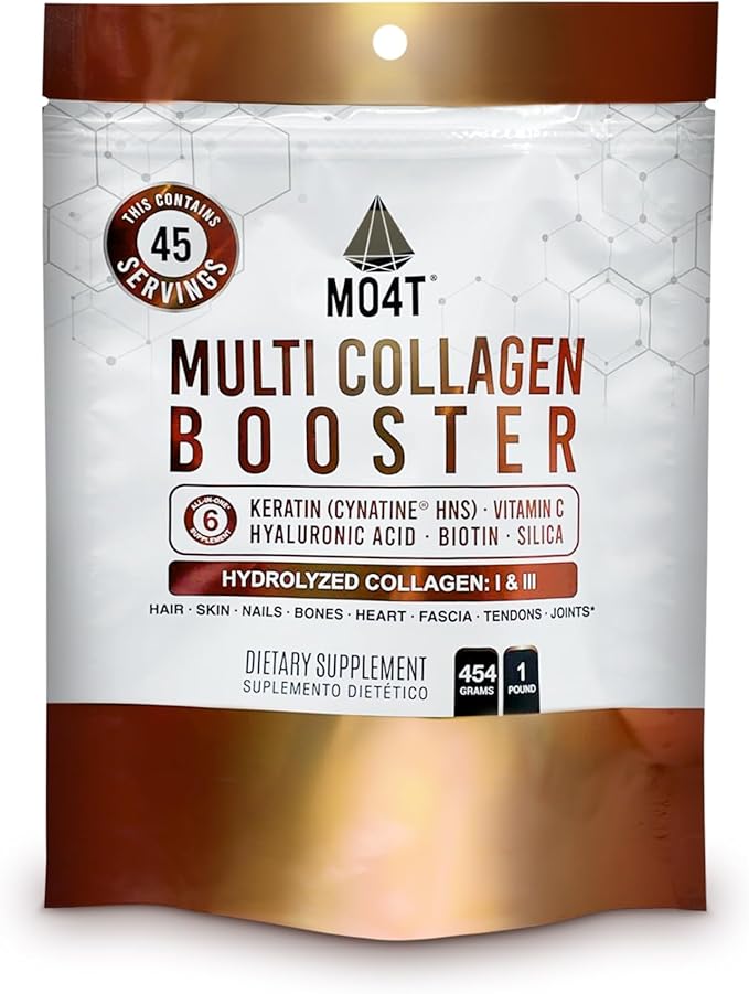 Multi Collagen Booster Powder – Extra Strength Collagen Supplement with Added Keratin Biotin Hyaluronic Acid Vitamin C &amp Silica – Extra Nutrients for Hair Nails&amp Skin -1 Pound