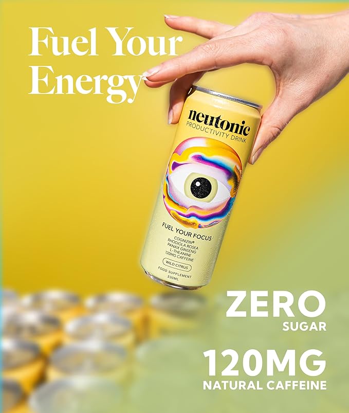 Neutonic Nootropic Productivity Energy Drink | Wild Citrus 12 Cans | 120mg Natural Caffeine Zero Sugar | Support Memory Mental Clarity Cognitive Function | Boost Focus Energy Brain Health