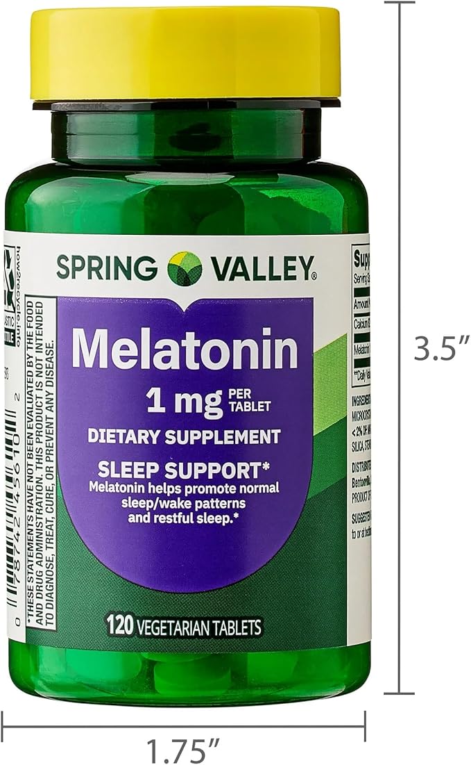 SUREFECT Spring Valley Melatonin 1mg - 120 Vegetarian Tablets - Sleep Support - Helps Maintain Normal Sleep/Wake Cycle Organizer