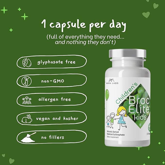 Mara Labs Kids | Broccoli Supplement w/Naturally Stabilized Sulforaphane Extract for Children | No Glyphosate Residue | 60 Vegan Capsules
