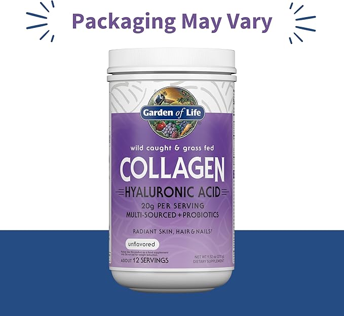 Garden of Life Marine &amp Grass-Fed Collagen Peptides Powder Supplement (Type I III) with Probiotics BCAAs &amp Hyaluronic Acid for Radiant Hair Skin &amp Nails – Unflavored 20g per serving 1
