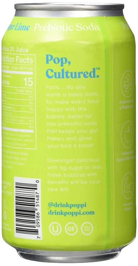 Poppi Ginger Lime Prebiotic Soda 12 Fl Oz (Pack of 12)