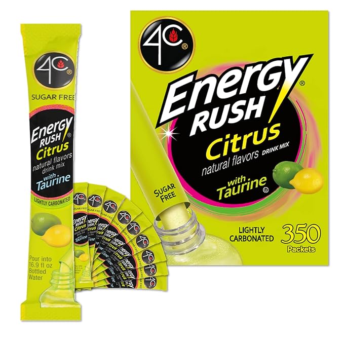 4C Powder Energy Rush Stix Energy Rush - Citrus 350 Count Bulk Buy Singles Stix On the Go Refreshing Water Flavorings Value Pack