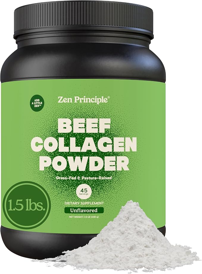 Zen Principle Grass-Fed Agglomerated Hydrolyzed Collagen Peptides 1.5 lb. Anti-Aging Protein Powder for Healthy Hair Skin Joints. Paleo Friendly GMO and Gluten Free Pasture-Raised Bovine.