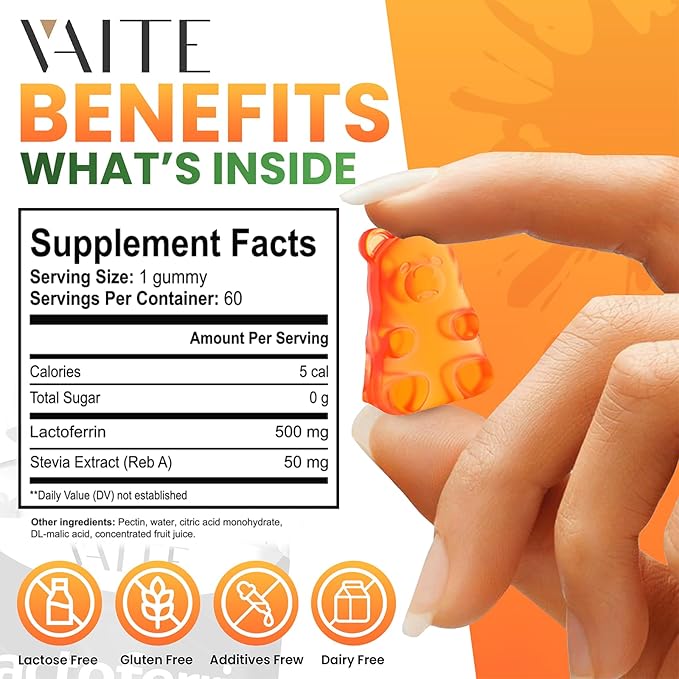 Lactoferrin Supplements 500mg – Supports Digestion &amp Gut Barrier Chewable Supplement for Adults Advanced Daily Wellness Gluten Free Soy-Free Sugar-Free Gummy Non-GMO Formula 60 Gummies