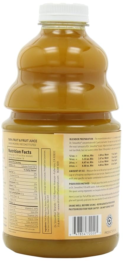 Dr. Smoothie 100% Crushed Fruit Smoothie Mango Tropics 46-Ounce Bottles (Pack of 2)