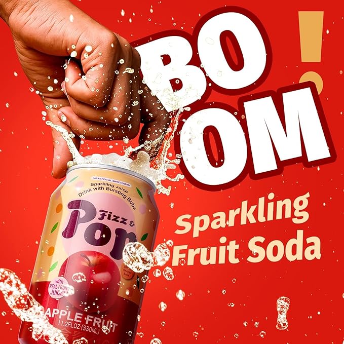 NÜLIFE Fizz &amp Pop Sparkling Popping Boba Drink Apple Carbonated Drink with Mango Style Bursting Pearls Sparkling Juice in Can Caffeine-Free Authentic Taiwan Sparkling Boba Fruit Juice 11.2 Fl