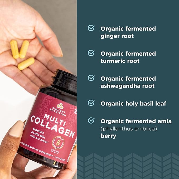 Ancient Nutrition Multi Collagen Capsules 90 Count + Multi Collagen Protein Powder Vanilla 60 Servings