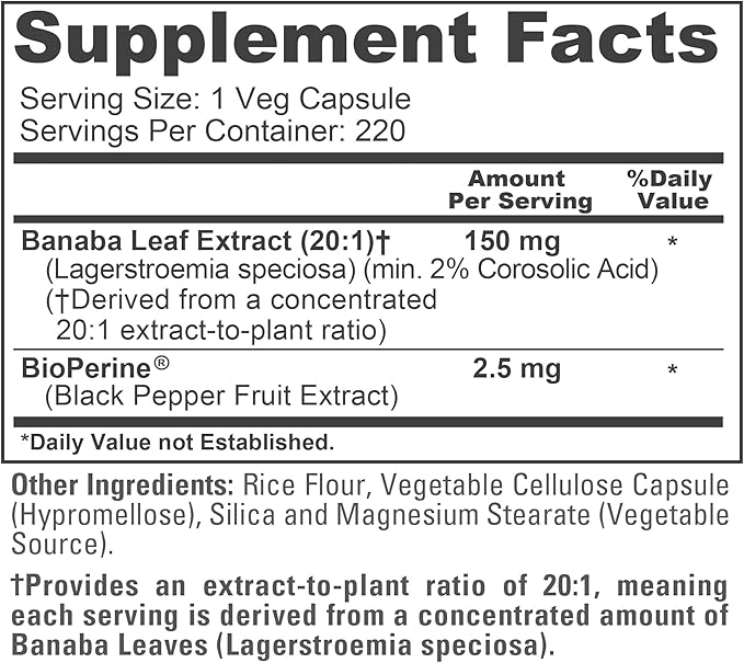 NusaPure Banaba Leaf 150 mg 200 Veg Capsules (Non-GMO Vegan)