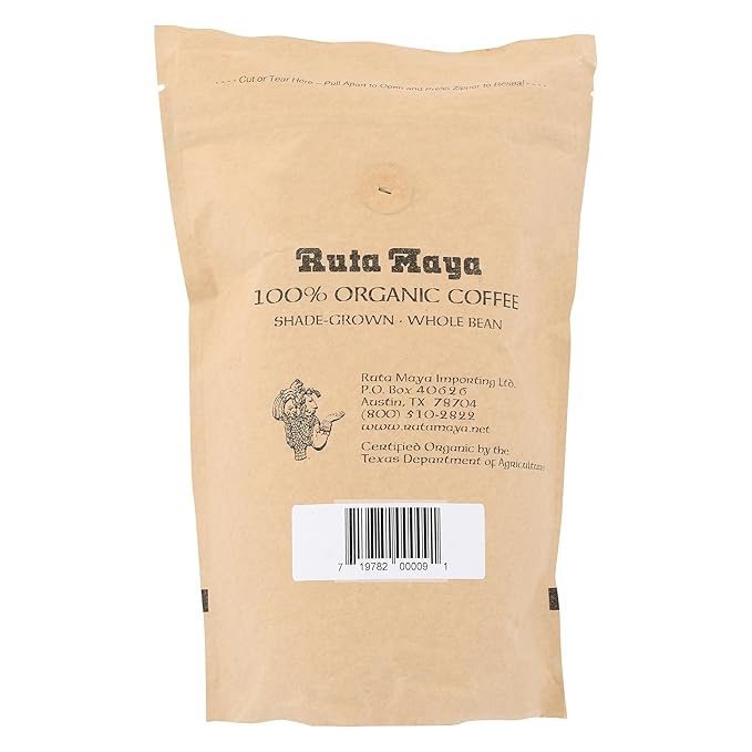 Ruta Maya Coffee Coffee Shade Grown Whole Bean Decaffeinated Organic 12 Ounce