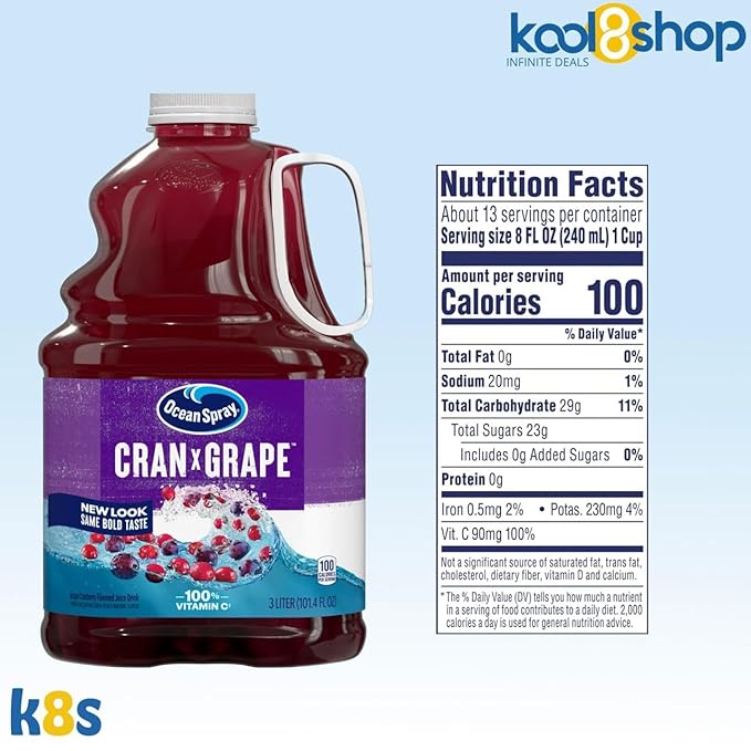 Ocean Spray Cran Grape Juice Drink 101.4 fl oz Plastic Bottles 2 Pack + 15 Sugarcane Disposable Straws by KOOL8SHOP Infinite Deals