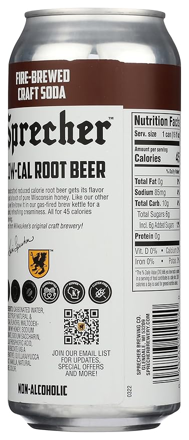 Sprecher Low-Cal Root Beer Soda Kosher Gluten Free 16 Fluid Ounce (Pack of 12)