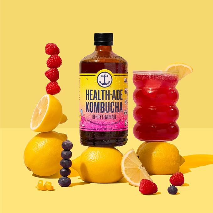 Health-Ade Kombucha Tea Organic Drink Fermented Tea with Living Probiotics Detoxifying Acids Supports Gut Health Non-GMO Vegan Gluten Free 12 Pack (16 Fl Oz Bottles) Berry Lemonade