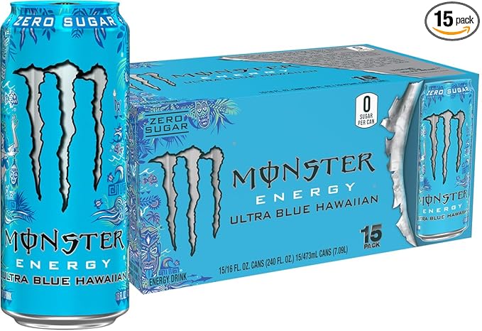 Monster Energy Ultra Blue Hawaiian Sugar Free Energy Drink 16 Ounce | Pack of 15