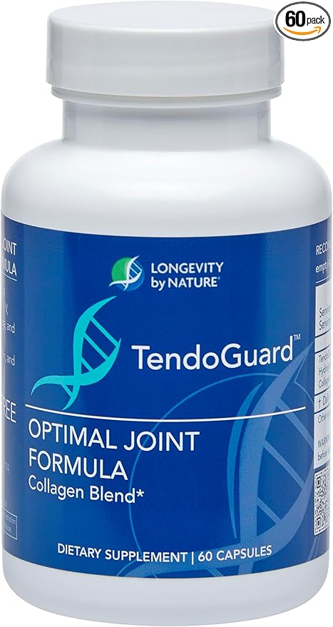 Longevity by Nature TendoGuard Joint Support Supplement with Collagen Peptides Hyaluronic Acid Supplements Tendon and Ligament 60 Capsules
