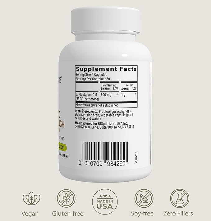 BIOptimizers Probiotic Breakthrough – Lactobacillus Plantarum OM Probiotics &amp Prebiotics Health Supplement for Gut Digestive &amp Immune Support Probiotics for Women Men Elderly– 60 Vegan Capsul