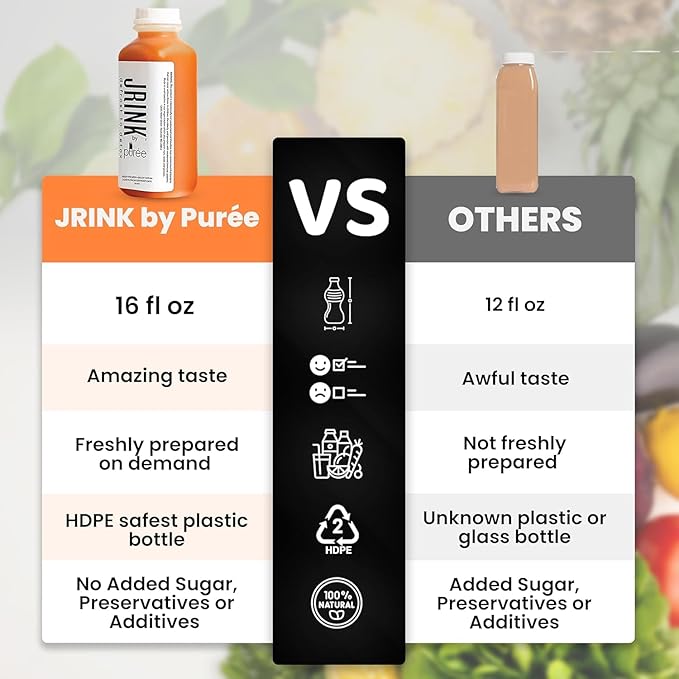 JRINK by Purée Organic Carrot Juice Cold Pressed Ginger Blend Healthy Cleanse Vegan Cold Press Beverage Non-GMO Organic Fruit and Vegetable Drink No Added Sugar 16 fl oz Bottles Pack of 12