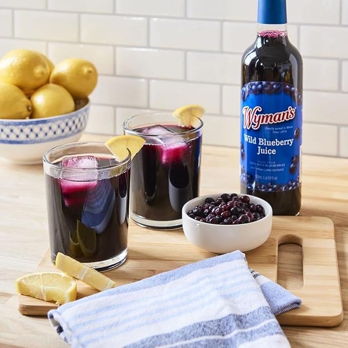 Wyman's Wild Blueberry Juice 100% Juice No Sugar Added Not From Concentrate Glass Bottled 500mL (3 Pack)
