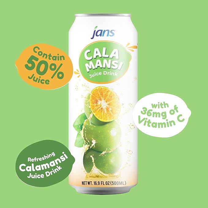 Jans Golden Lime Juice Calamansi Drink (16.9 oz Cans 12-Pack) – Philippine Kalamansi Citrus Beverage – Natural Lemoncito Yuzu Style Lime Drink Lemon Orange Tangerine Citrus Substitute | From Pure