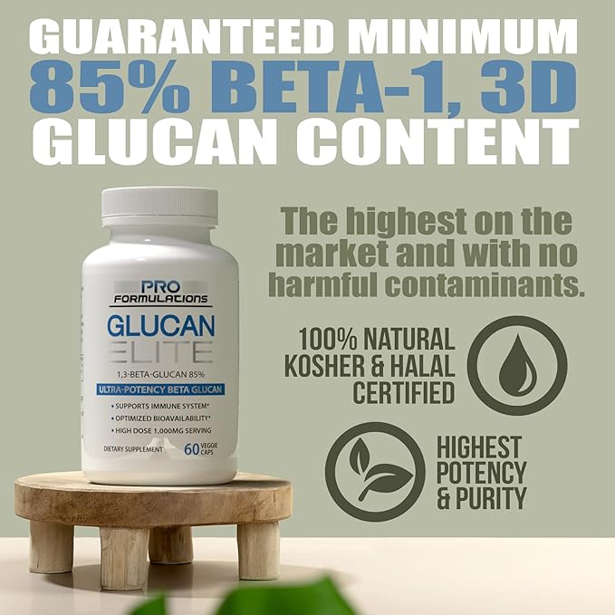 Glucan Elite – 85% Beta 13D Glucan 500mg - 60 vcaps | 85% Minimum Active 13 Linkage Ultra-Potency Beta Glucan – Highest Bioavailability with BGF-Immune (Pack of 3)