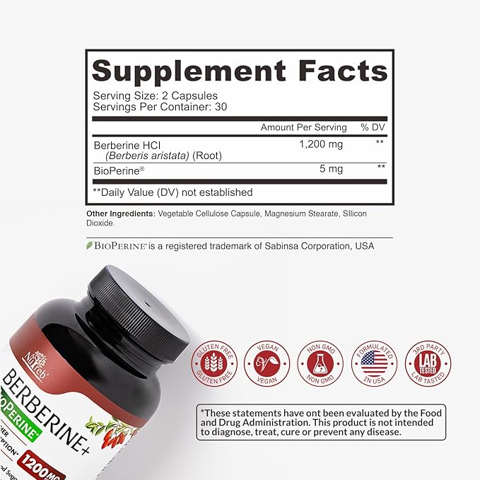 Berberine Supplement 1200mg - 5X Higher Absorption - Ultra Pure 98% Berberine HCL - Healthy Weight Management Immune Support - Non GMO Manufactured in USA - 60 Vegan Capsules