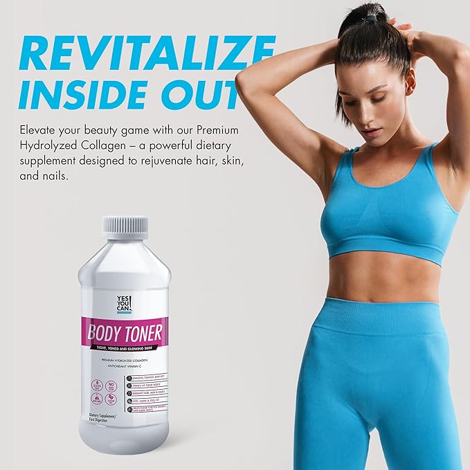 Yes You Can! Premium Hydrolyzed Collagen Dietary Supplement to Promote Healthy Hair Skin and Nails - Body Toning Vitamin C and Collagen Peptides 16 Servings- 2 Pack