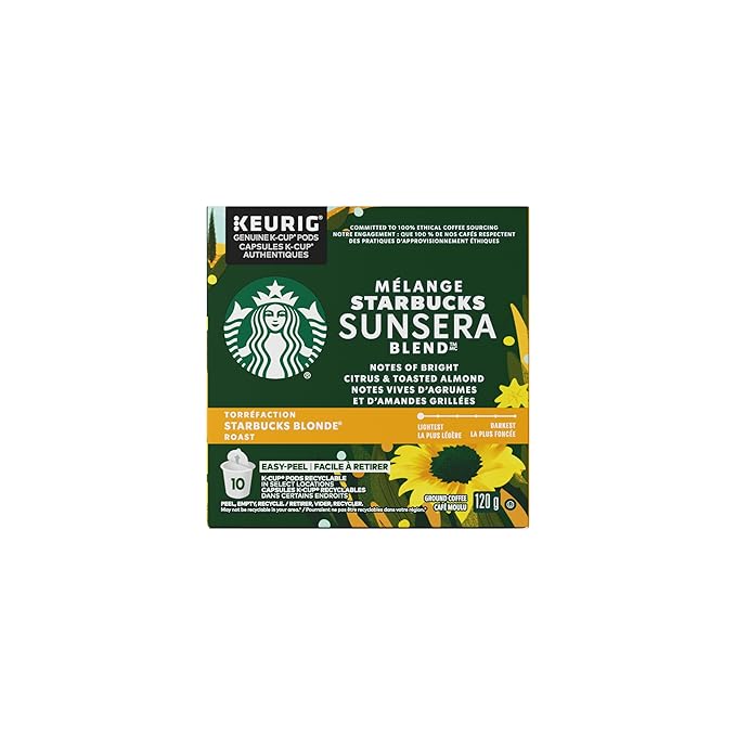 STARBUCKS SUNSERA BLEND Blonde Roast Keurig Coffee Pods K-Cups Smooth Blend Arabica Coffee Light Roast Citrus &amp Toasted Almond Notes 120 g