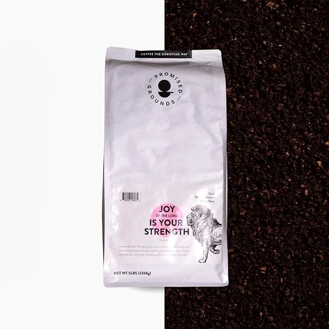 Nehemiah 8 Ground Coffee Dark Roast (5lb Bulk Bag) – Strong Full-Bodied Flavor Stone &amp Caramel Notes Resealable for Freshness – Specialty Grade Ethically Sourced Faith-Inspired Church &amp