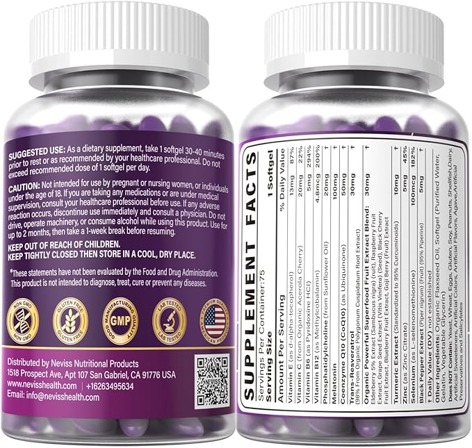 Melatonin 100mg for Antioxidant &amp Cognitive Health Ultra High Dose Melatonin with CoQ10 Turmeric Trans-Resveratrol Vitamin B12 C E for Brain Anti-Aging Cellular Repair and Energy 150 Softgel