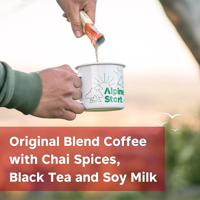 Alpine Start Instant Coffee Original Blend Medium Roast - Individual Powder Mix From High Altitude Arabica Coffee Beans - Hot or Cold Brew for Home Travel Camping Hiking Backpacking (Dirty Chai La